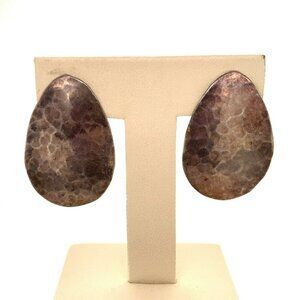 VTG Estate Wrought Sterling Silver Egg Shaped Pierced Back Earrings! 54